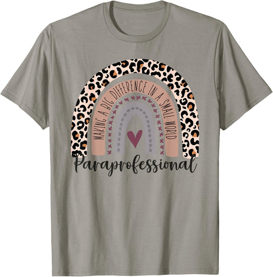 Paraprofessional Leopard Rainbow Paraeducator Para Heart T-Shirt - T-Shirt | Sand