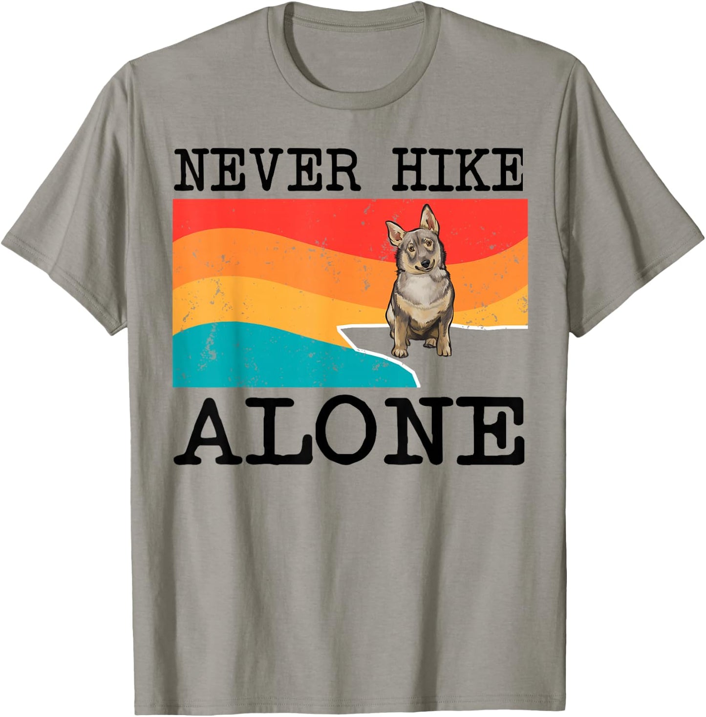 Never Hike Alone Swedish Vallhund Graphic Hiking T-Shirt - T-Shirt | Sand