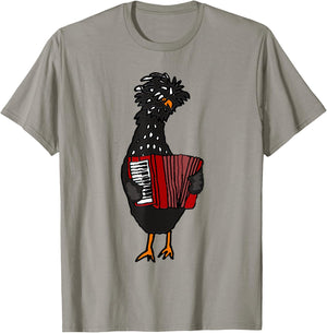 Smiletodaytees Fun Polish Chicken Playing Accordion T-Shirt - T-Shirt | Sand
