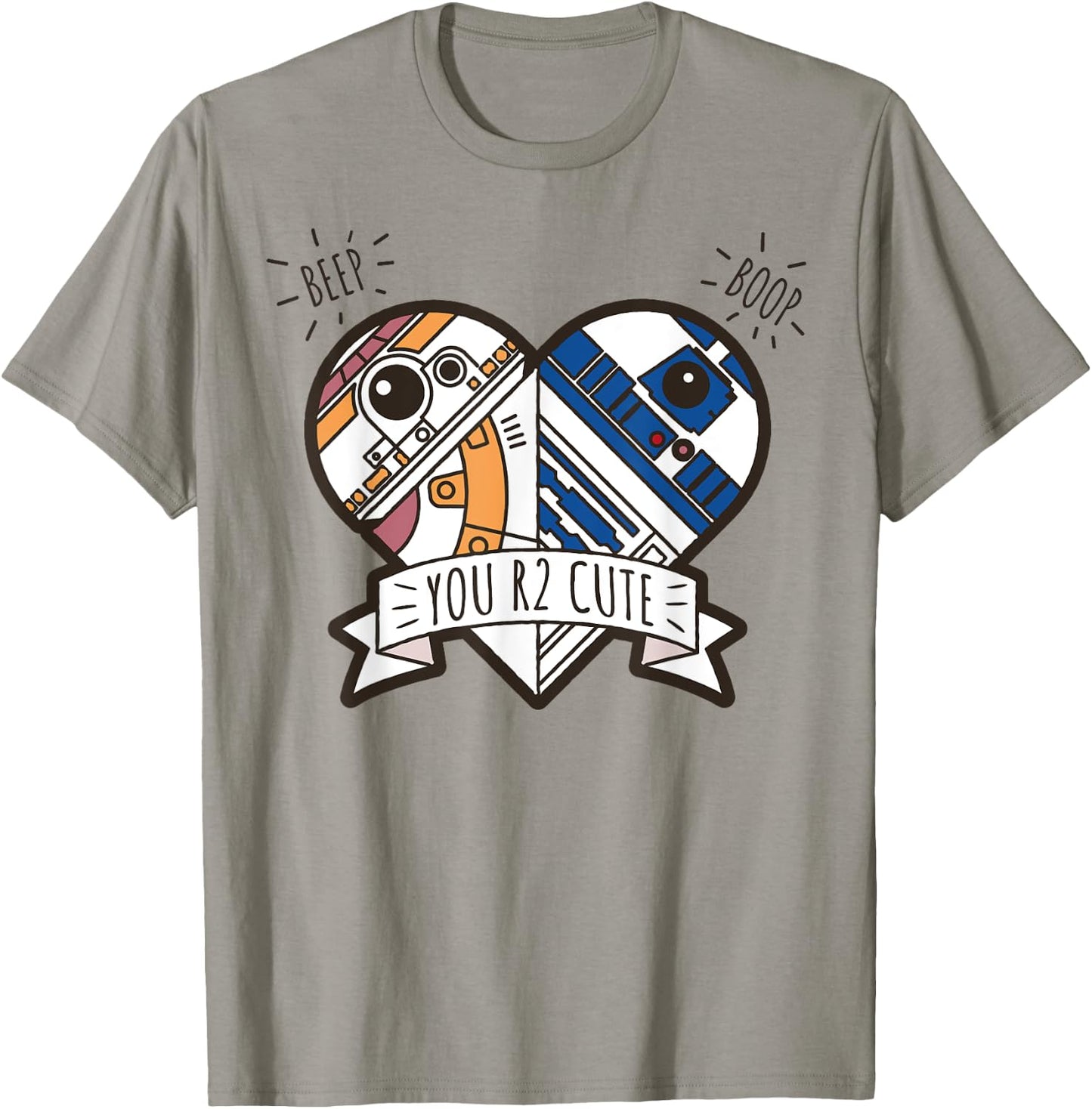 Star Wars R2-D2 BB-8 Droid Heart Valentine's Day T-Shirt - T-Shirt | Sand