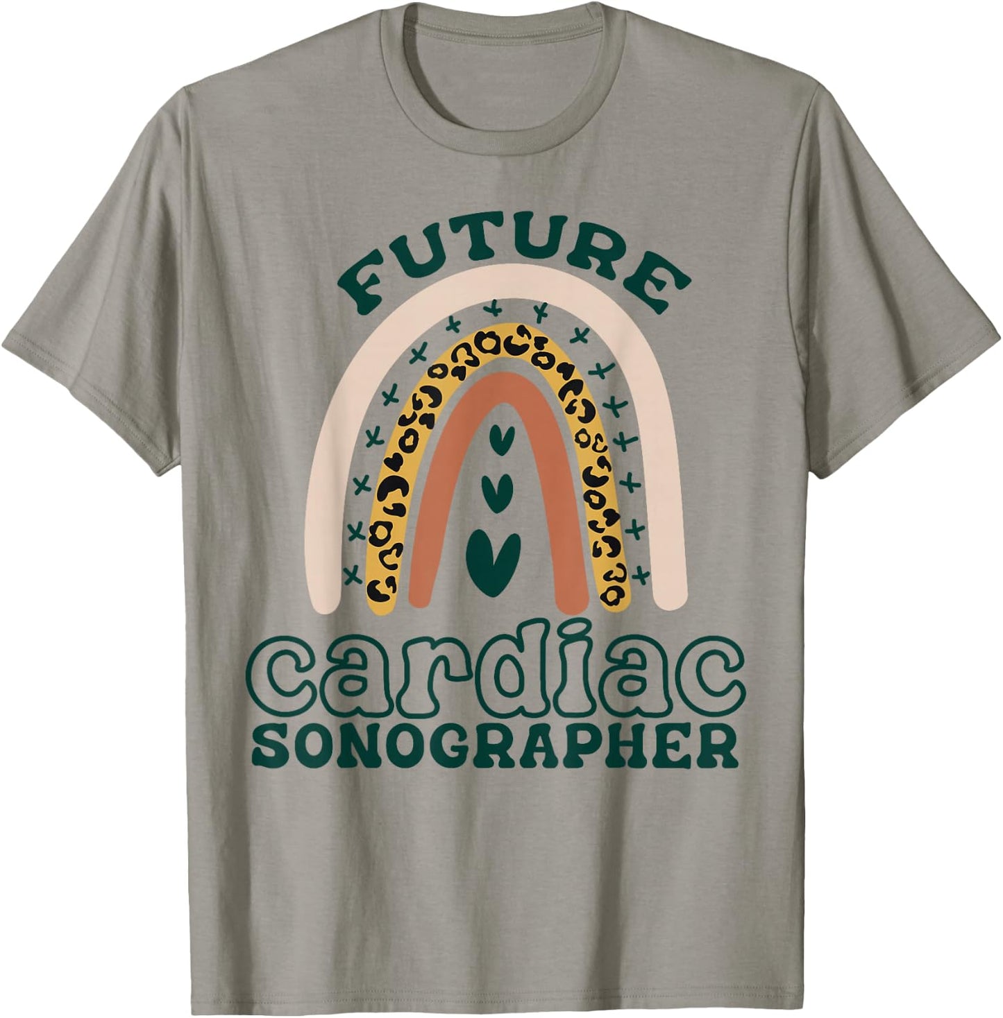 Future Cardiac Sonographer Tech Boho Rainbow Leopard Cute T-Shirt - T-Shirt | Sand