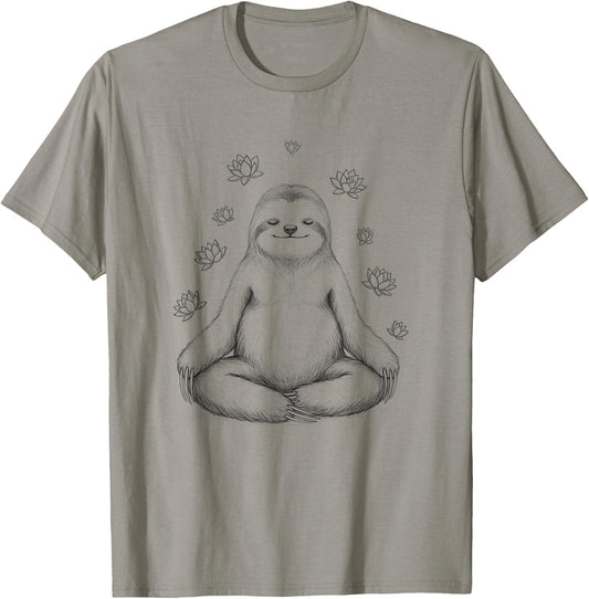 Sloth Meditation Buddhist Yoga Zen Buddha Lotus Flower T-Shirt - T-Shirt | Sand