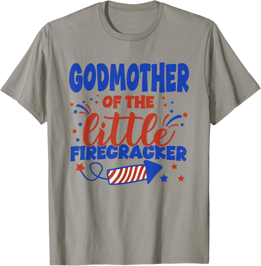 Godmother of The Little Firecracker Fourth of July Birthday T-Shirt - T-Shirt | Sand