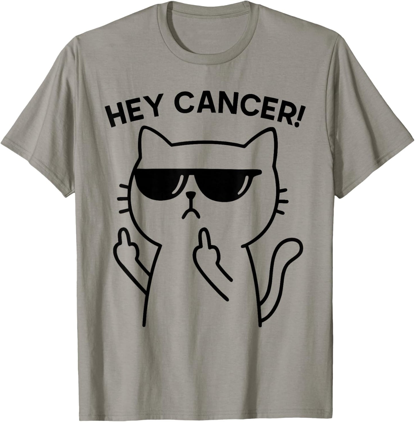 Hey Cancer Funny Cat Middle Finger Men Women T-Shirt - T-Shirt | Sand