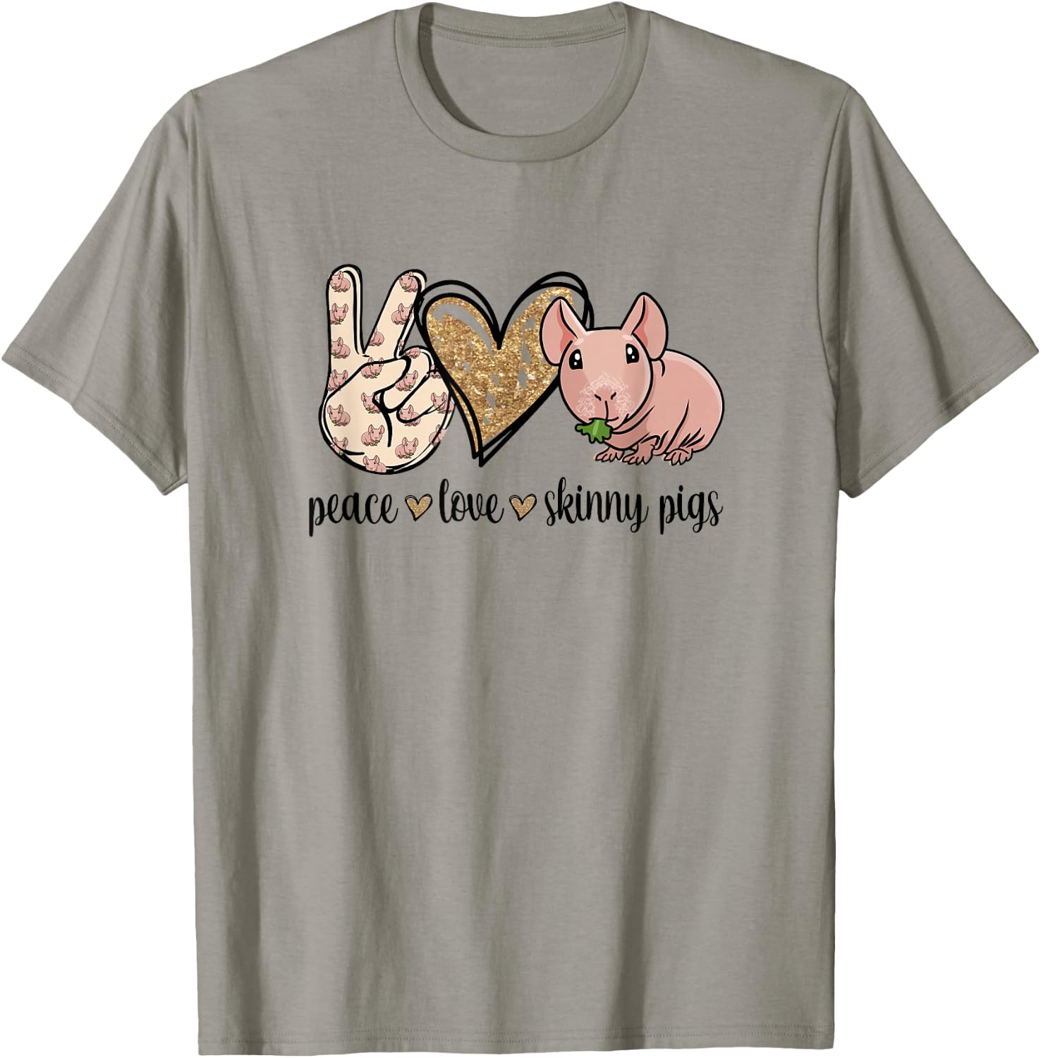 Girls Cute Funny Peace Love Hairless Guinea Pig Lover T-Shirt - T-Shirt | Sand