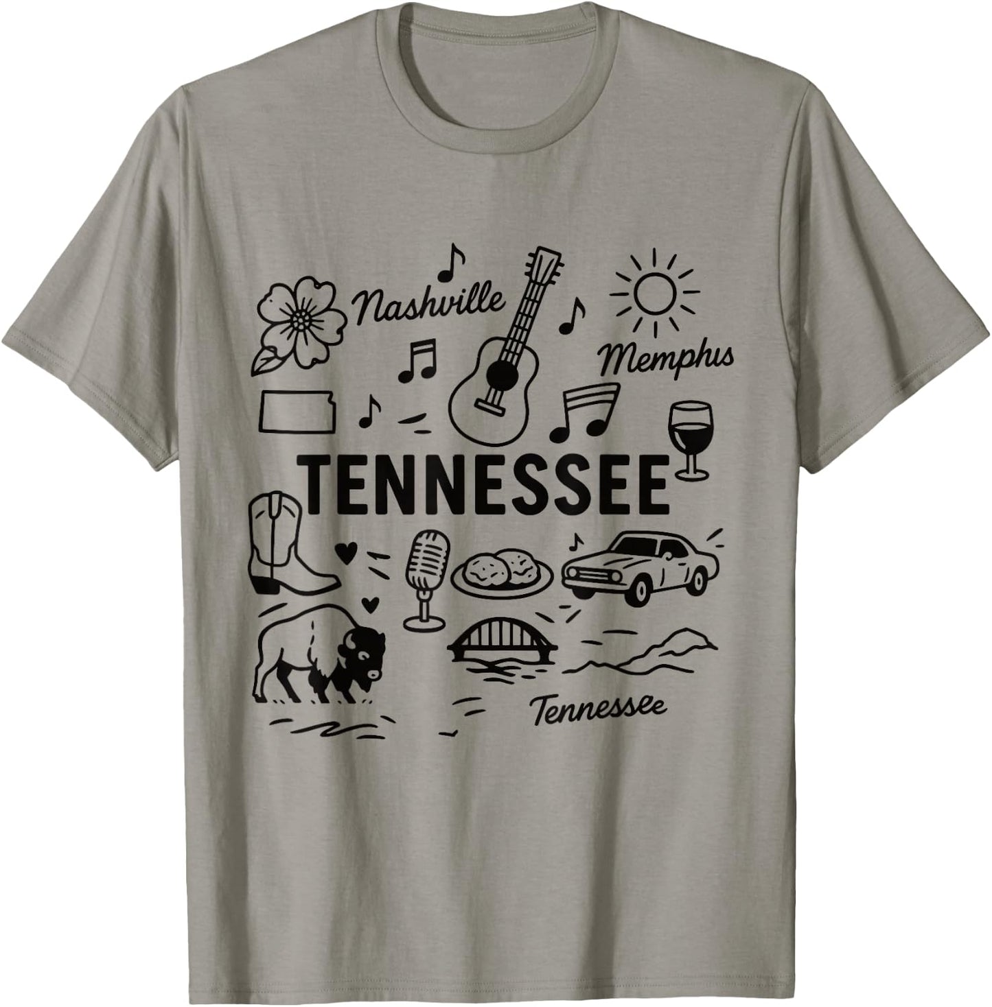 Tennessee USA State Symbols Vintage Souvenir Cute Doodle T-Shirt - T-Shirt | Sand