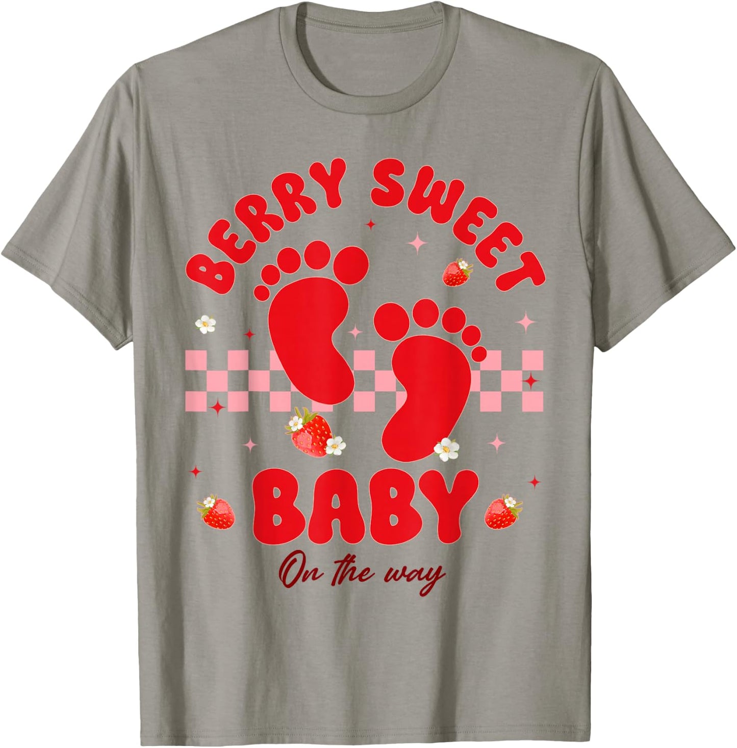 Berry Sweet Baby On The Way Cute Strawberry Pregnancy Reveal T-Shirt - T-Shirt | Sand