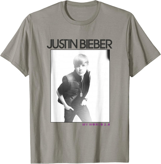 Justin Bieber Official Photo My World 2.0 , White T-Shirt - T-Shirt | Sand