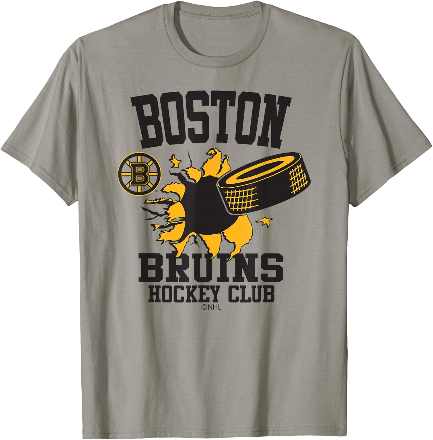 Boston Bruins Hockey Puck Burst White Officially Licensed T-Shirt - T-Shirt | Sand