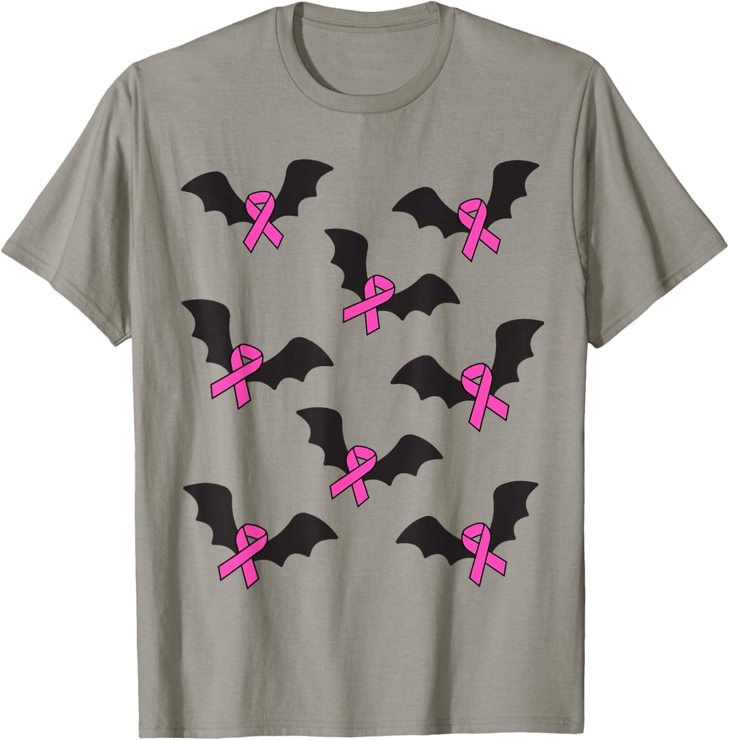 Pink Ribbon Breast Cancer Awareness Halloween Bats Women Men T-Shirt - T-Shirt | Sand