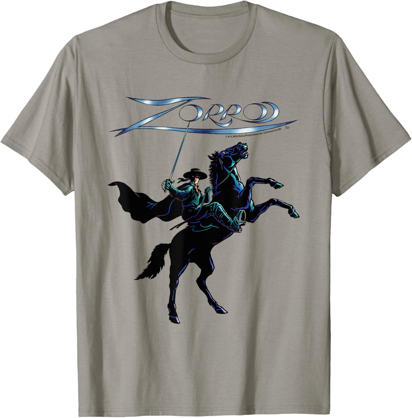 Zorro Horseback Steel Sword Text , white, S T-Shirt - T-Shirt | Sand