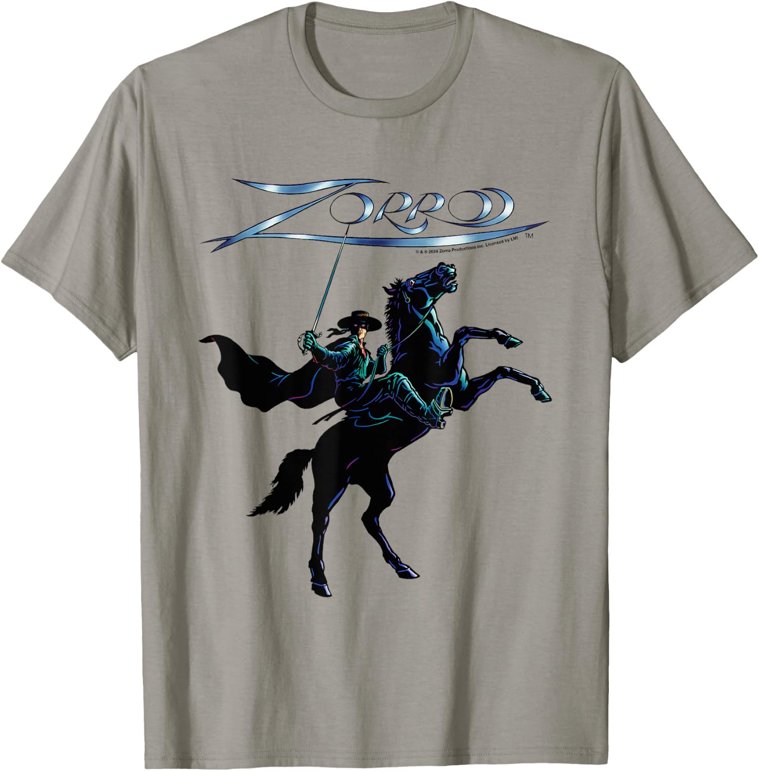 Zorro Horseback Steel Sword Text , white, S T-Shirt - T-Shirt | Sand