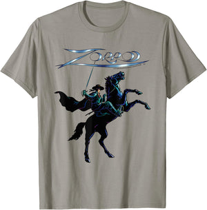 Zorro Horseback Steel Sword Text , white, S T-Shirt - T-Shirt | Sand