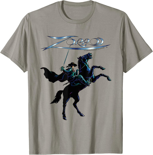 Zorro Horseback Steel Sword Text , white, S T-Shirt - T-Shirt | Sand