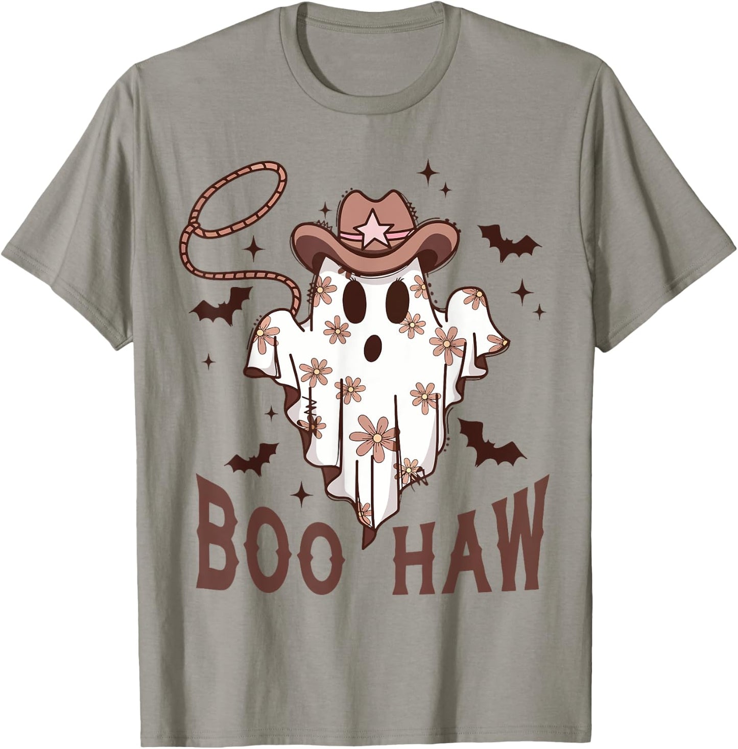 Boo Haw Cute Ghost Funny Cowboy Cowgirl Western Halloween T-Shirt - T-Shirt | Sand