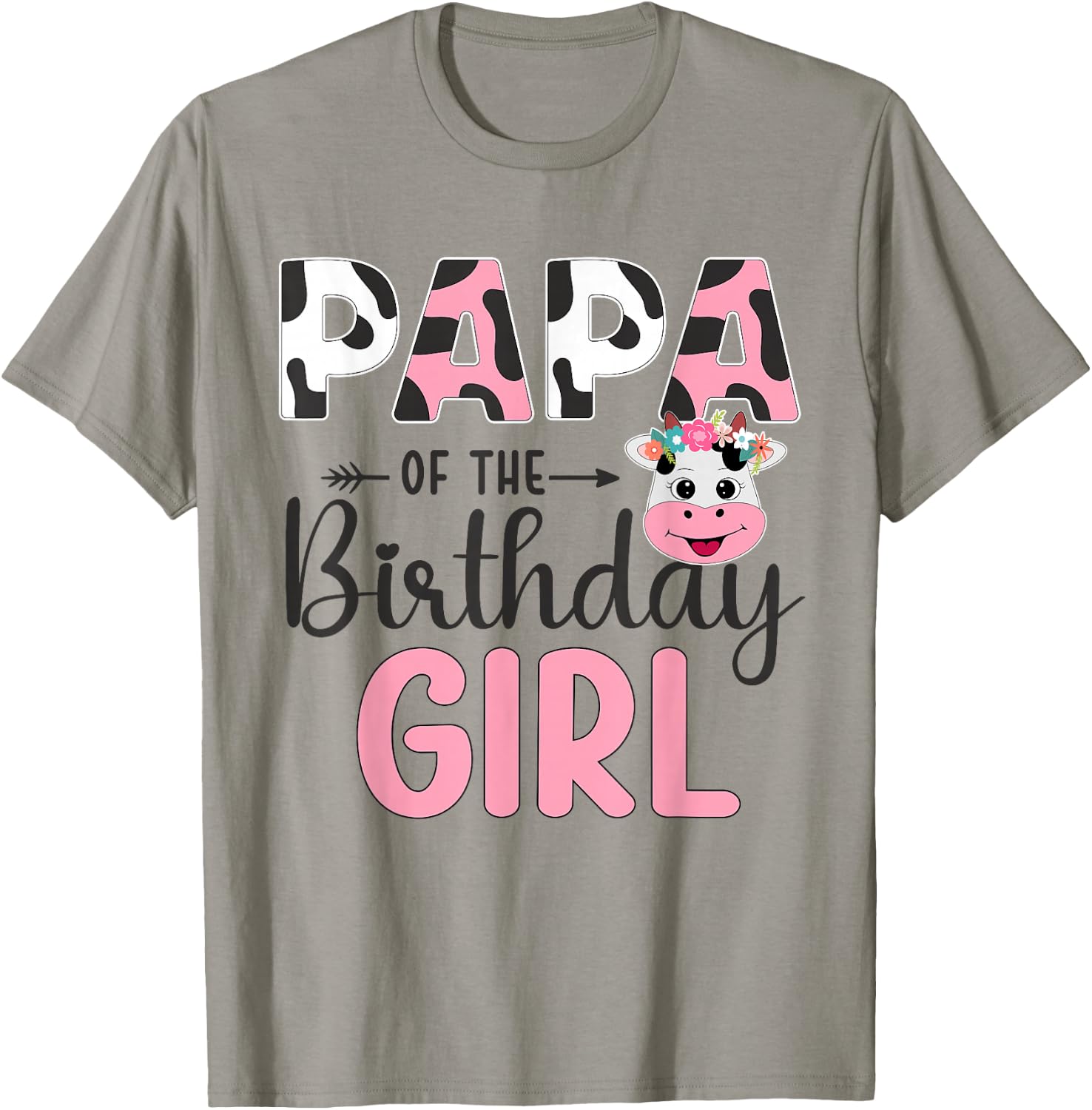 Papa of The Birthday Girl Farm Cow 1 St Birthday Girl T-Shirt - T-Shirt | Sand