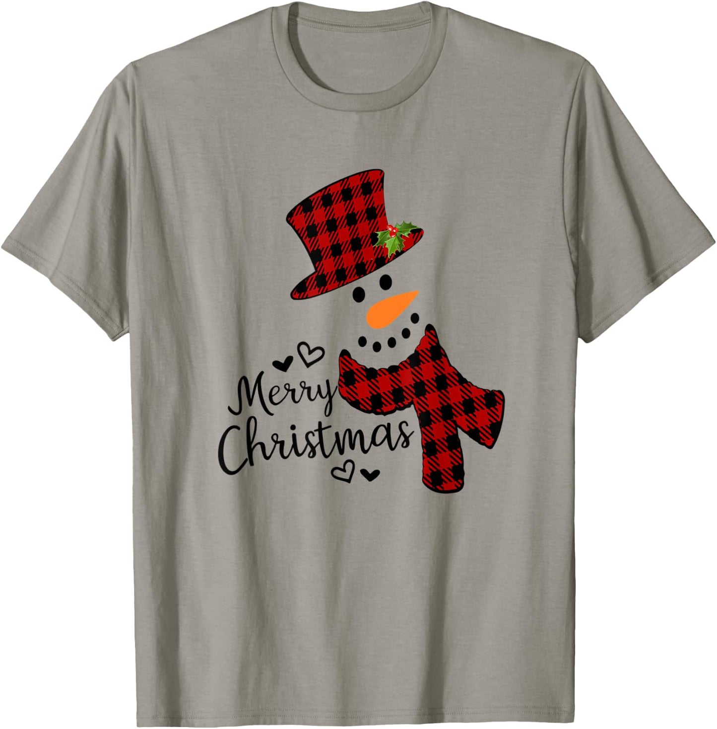 Merry Christmas Snowman Black And Red Buffalo Plaid T-Shirt - T-Shirt | Sand