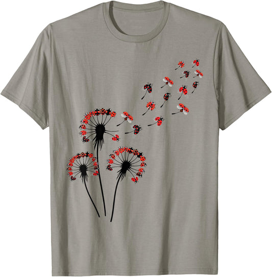 Flower Dandelion Ladybugs Shirt for Ladybug Lover | Ladybug T-Shirt - T-Shirt | Sand