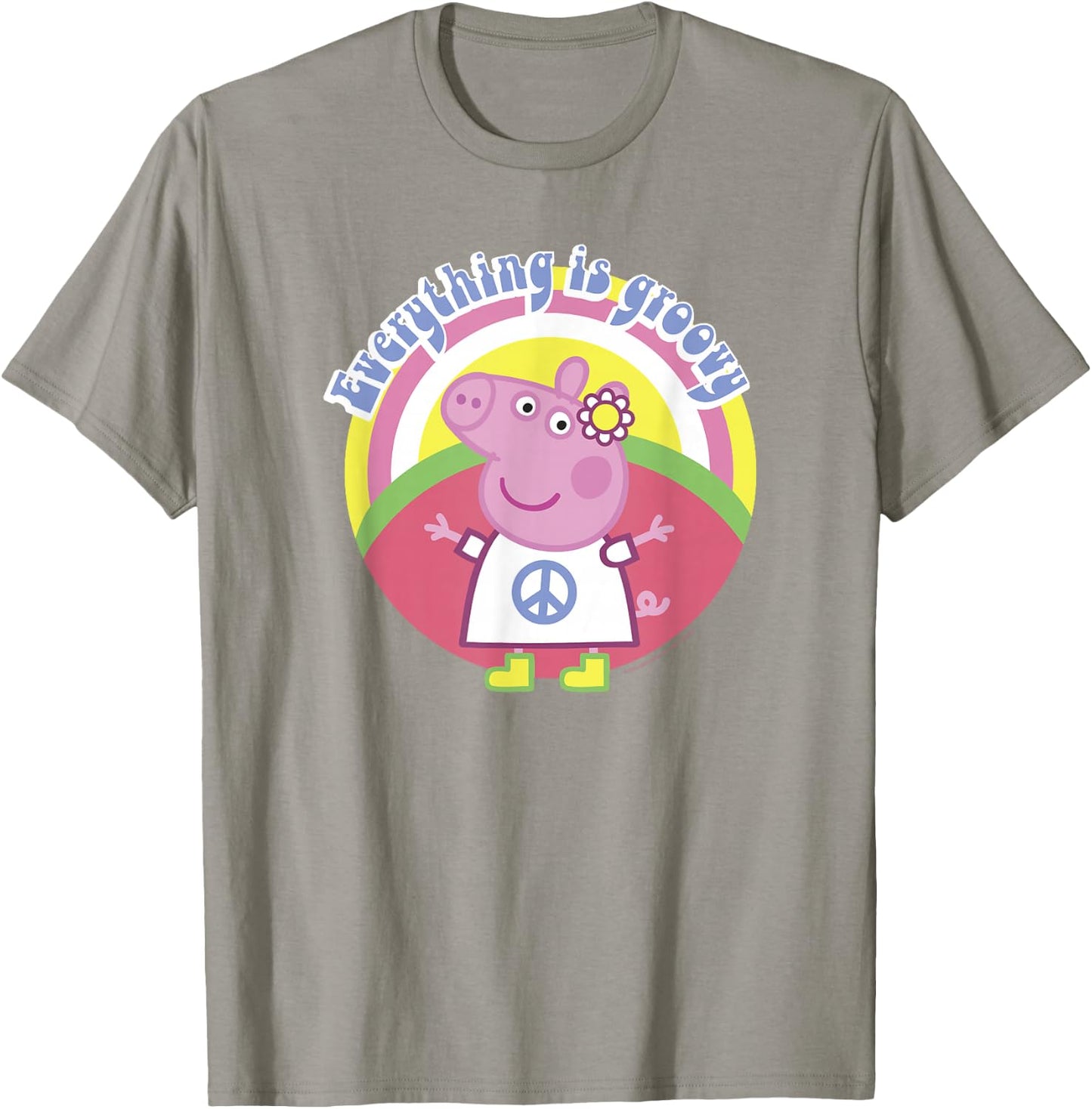 Peppa Pig Everything Is Groovy Retro Style Peace Sign T-Shirt - T-Shirt | Sand