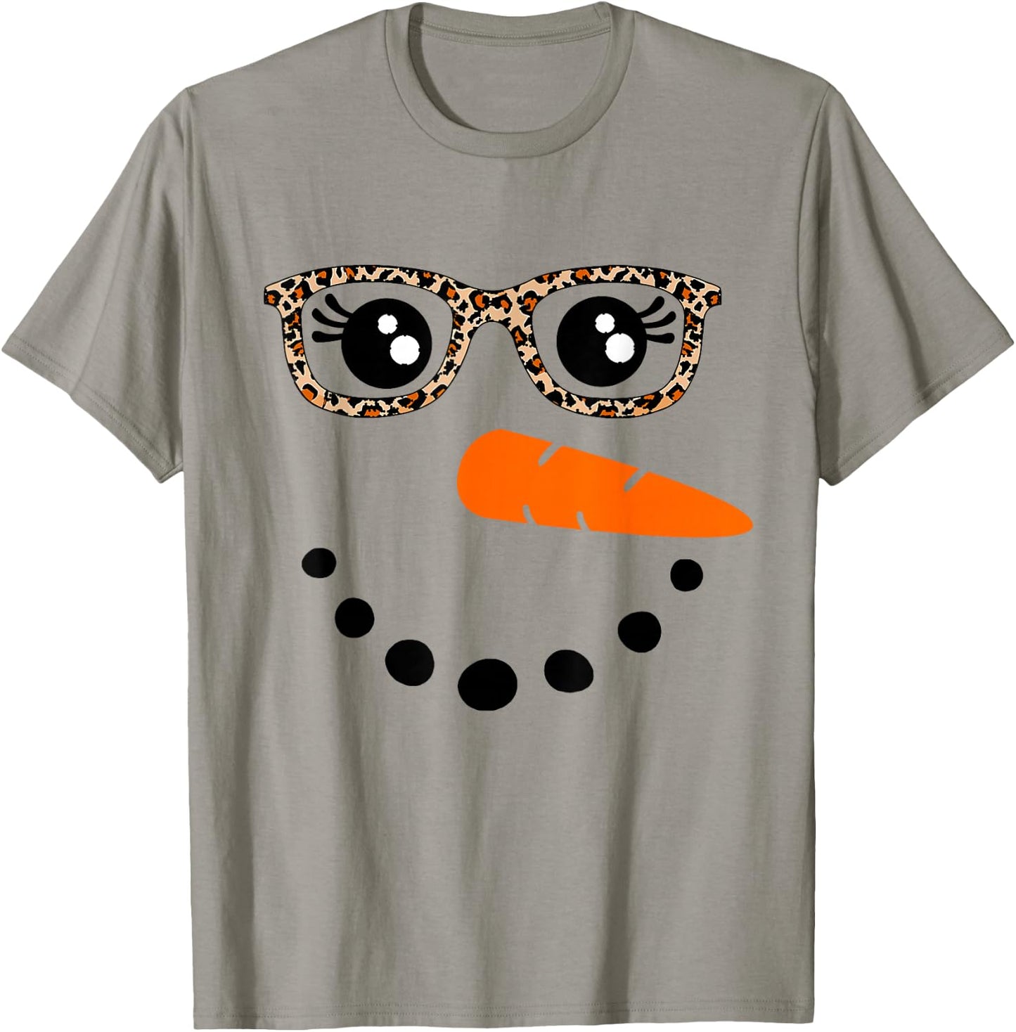 Winter Snowman Face Leopard Eyelashes Christmas Girls T-Shirt - T-Shirt | Sand