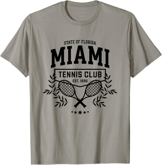 Miami Tennis, Varsity Player Style Graphic T-Shirt - T-Shirt | Sand