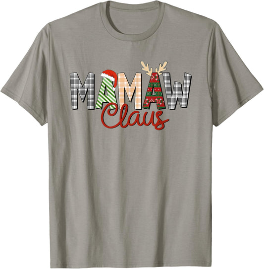 Mamaw Claus Christmas Reindeer Santa Hat Grandma Xmas Family T-Shirt - T-Shirt | Sand
