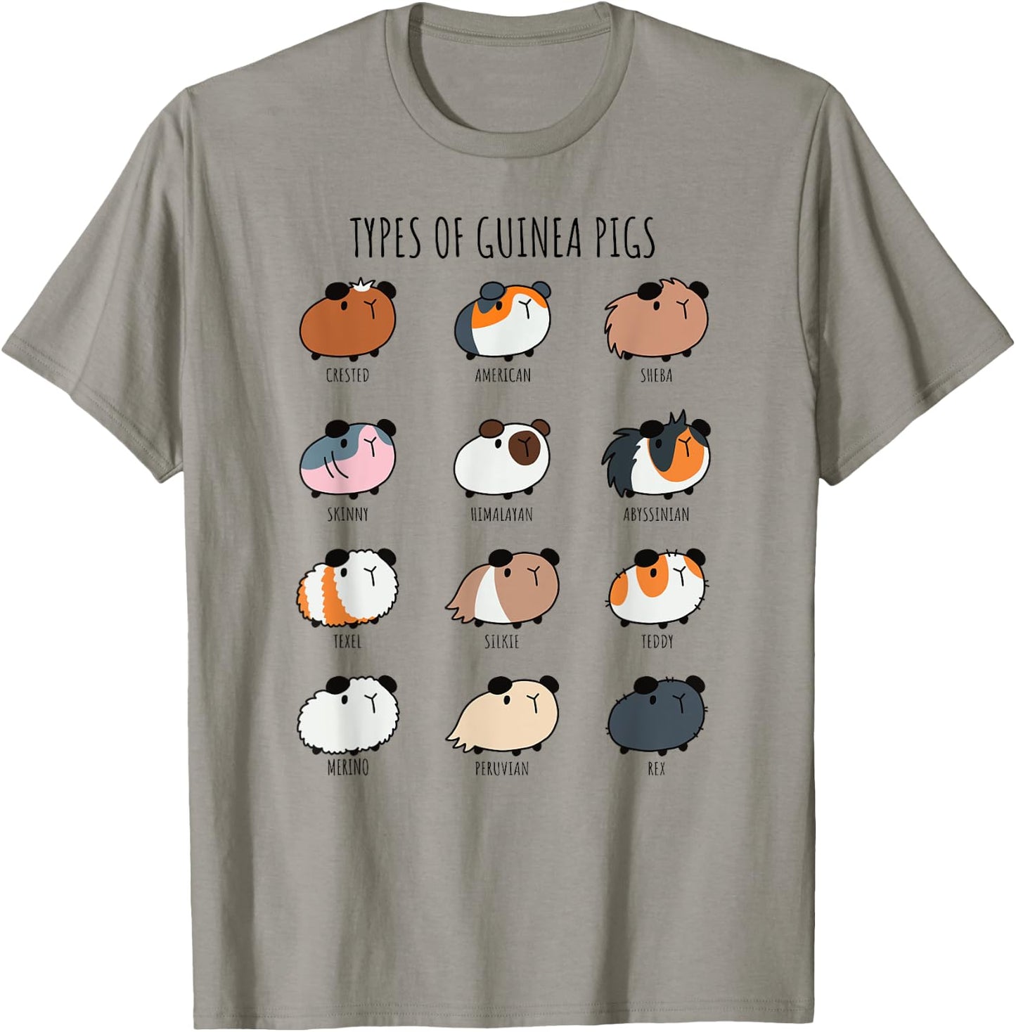 Cute Types of Guinea Pigs Abyssinian Silkie and Texel T-Shirt - T-Shirt | Sand