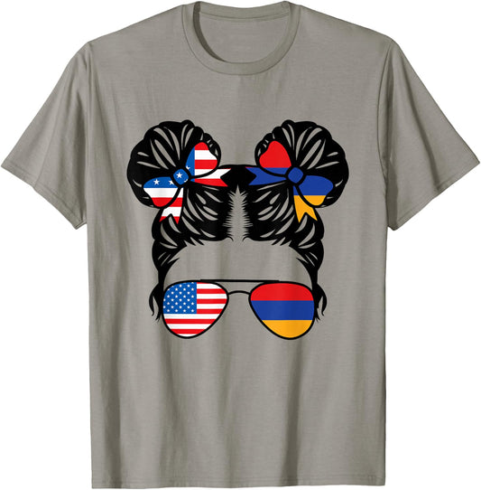 Half American Half Armenian Girl USA Armenia Flag Patriot T-Shirt - T-Shirt | Sand