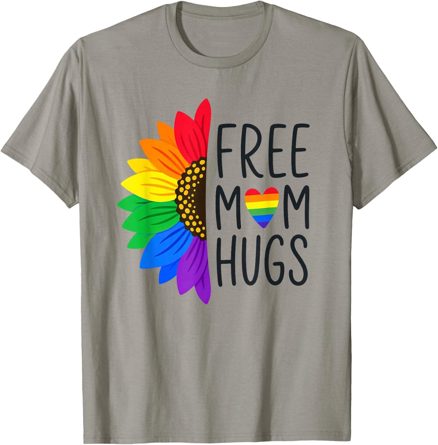 Free Mom Hugs - LGBT Rainbow Sunflower T-Shirt - T-Shirt | Sand