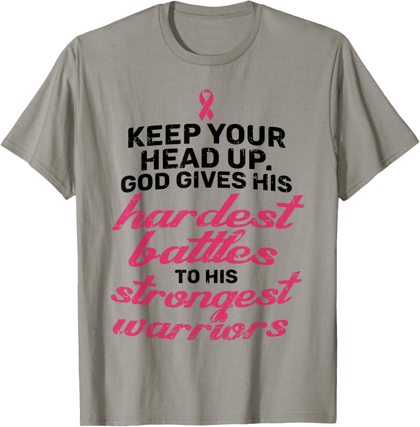 Breast Cancer Awareness Shirt Pink Ribbon Keep Your Head Up T-Shirt - T-Shirt | Sand