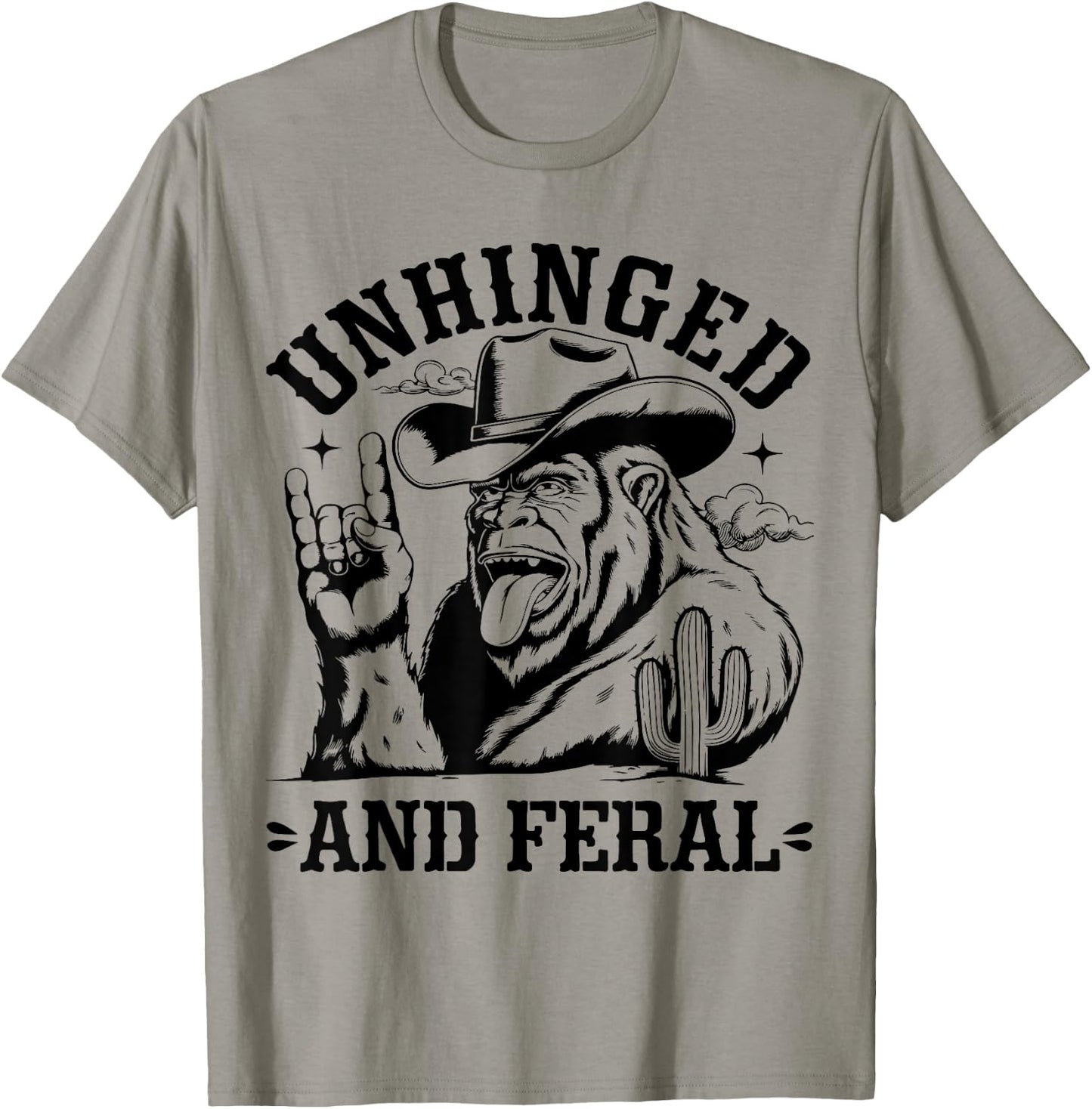 Unhinged And Feral Western Cowboy Bigfoot Sasquatch Vintage T-Shirt - T-Shirt | Sand