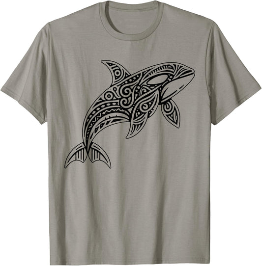 Tribal Orca Whale Hawaiian Maori Tattoo Ocean Art Design T-Shirt - T-Shirt | Sand