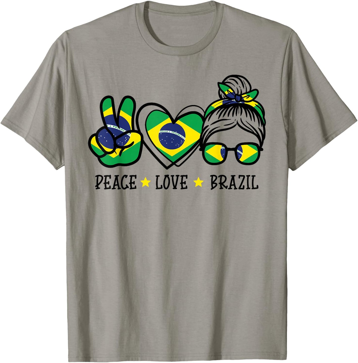 Peace Love Brazil Messy Bun Soccer Fan Women Girls Kids T-Shirt - T-Shirt | Sand