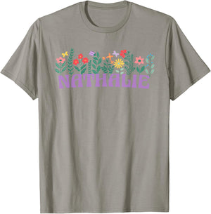 Wildflower Floral Nathalie Name Mother's Day Women's , white, S T-Shirt - T-Shirt | Sand