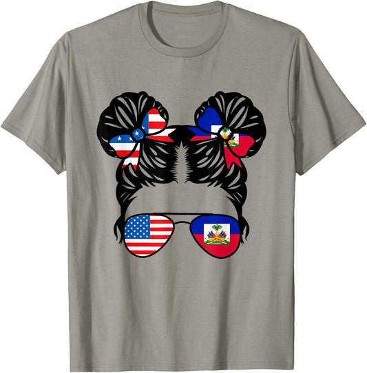 Half American Half Haitian Girl USA Haiti Flag Patriot T-Shirt - T-Shirt | Sand
