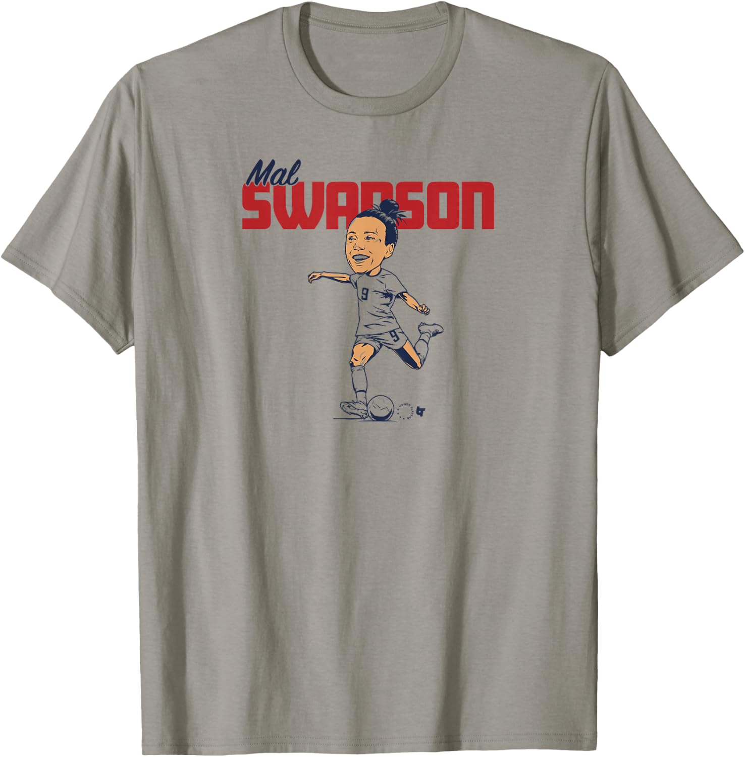 Mal Swanson: Caricature - USWNT Players Association Soccer T-Shirt - T-Shirt | Sand