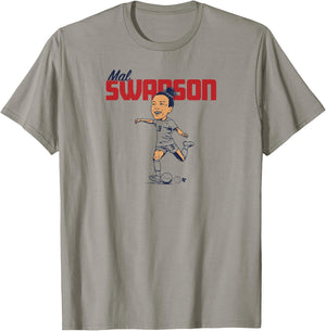 Mal Swanson: Caricature - USWNT Players Association Soccer T-Shirt - T-Shirt | Sand