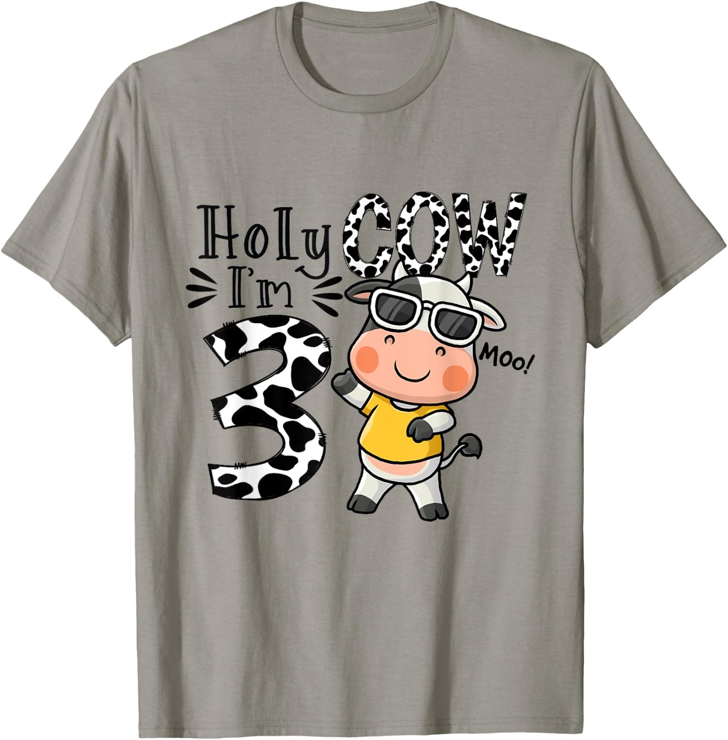 Cute Holy Cow I'm 3 Birthday Boy 3rd Cow Farm Animals Bday T-Shirt - T-Shirt | Sand