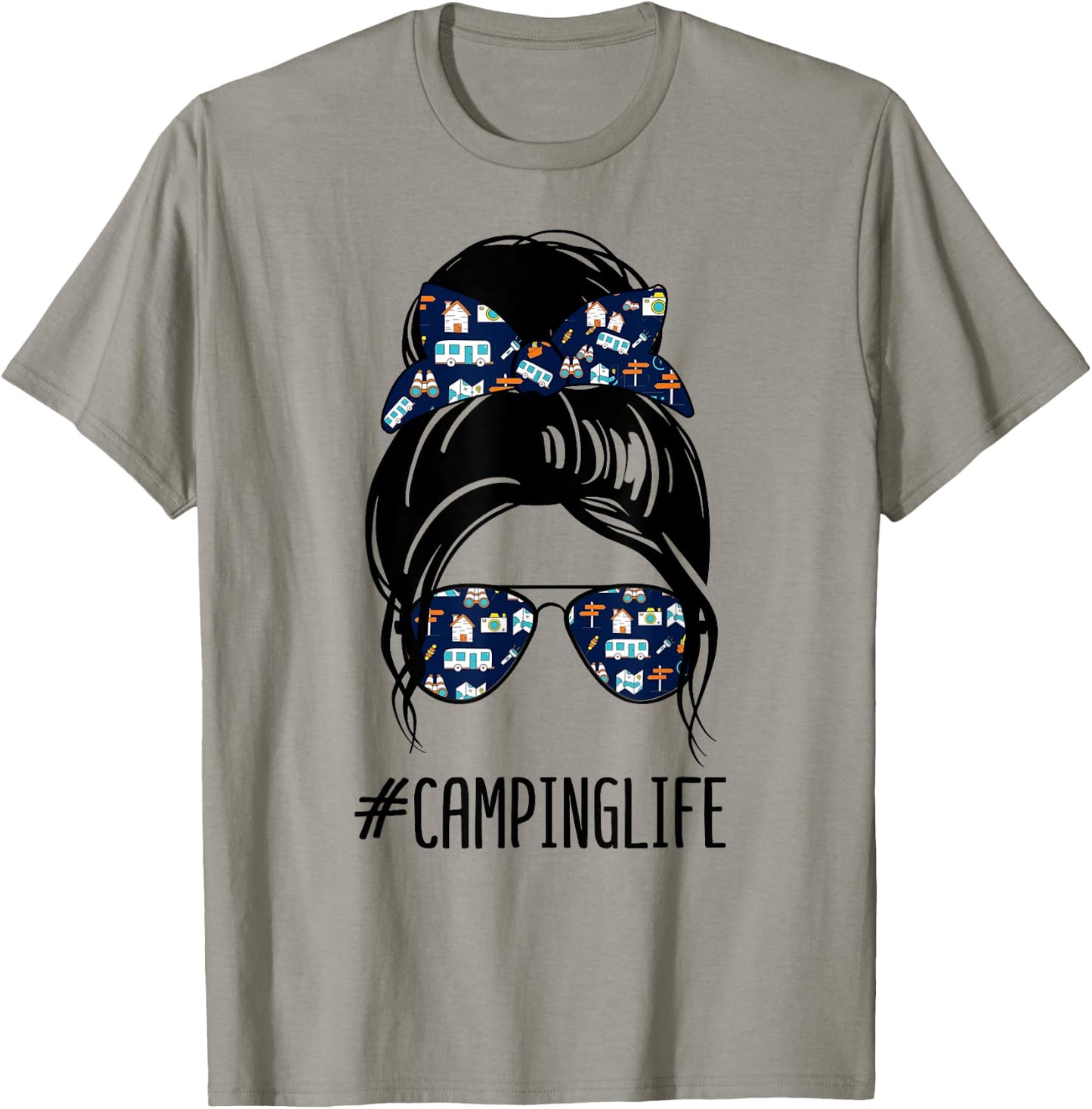 Camping Life Messy Bun Hair shirt Camper camp Camping T-Shirt - T-Shirt | Sand