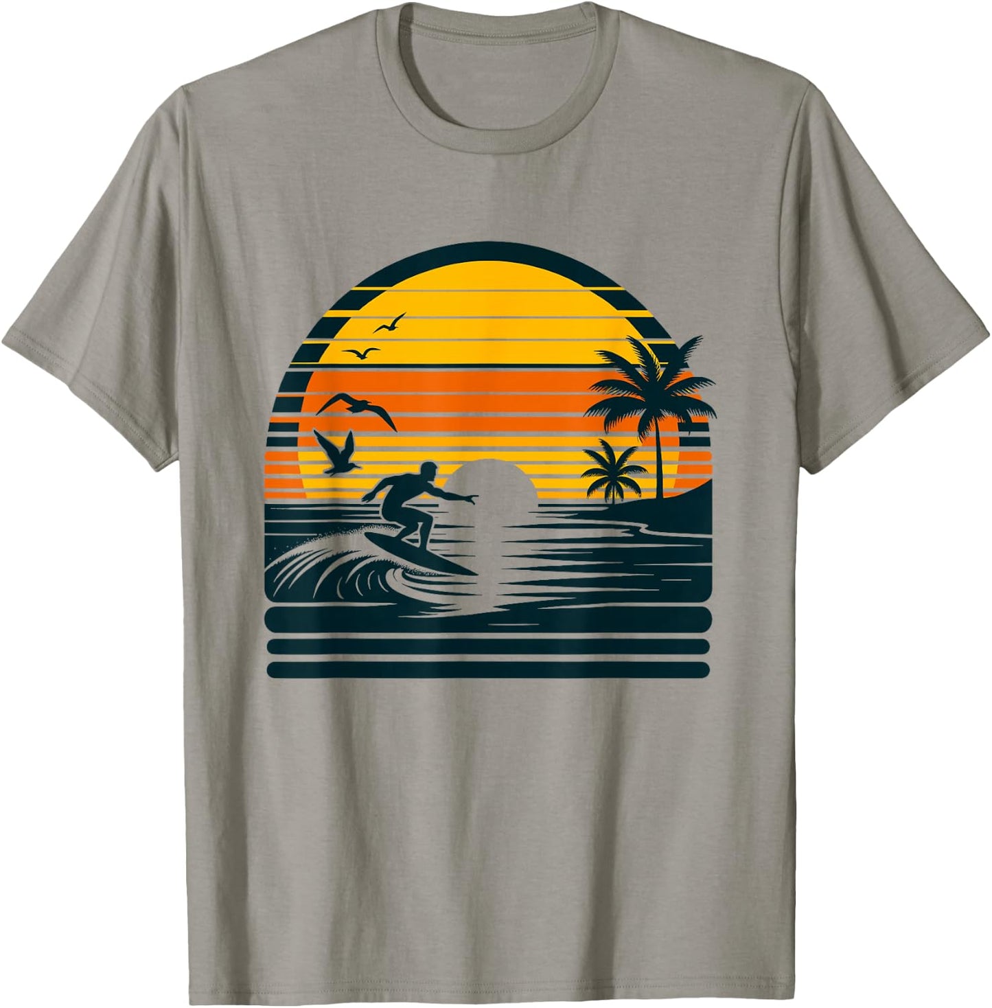 Vintage Surfer & Surfing, Retro Surf Beach, Hawaiian Sunset T-Shirt - T-Shirt | Sand