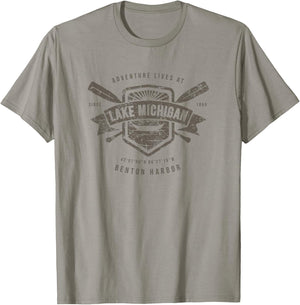 Lake Michigan Benton Harbor Shirt, Fishing Boat Camping Gift T-Shirt - T-Shirt | Sand