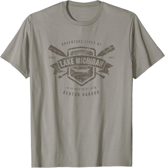 Lake Michigan Benton Harbor Shirt, Fishing Boat Camping Gift T-Shirt - T-Shirt | Sand