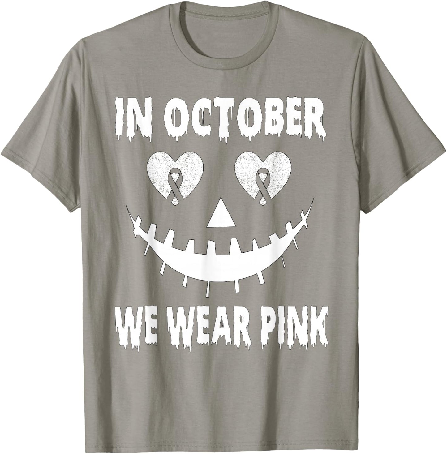 In October We Wear Pink Breast Cancer Jackolantern Halloween T-Shirt - T-Shirt | Sand