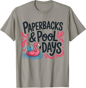 Paperbacks, Pool Days and Flamingo Summer Splash Design T-Shirt - T-Shirt | Sand