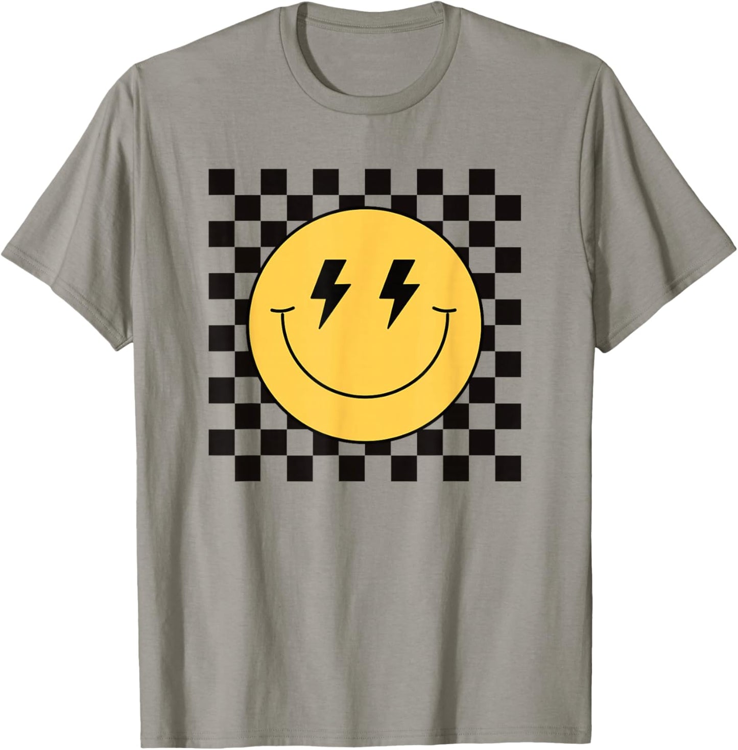 Yellow Smiling Face Cute Plaid Peace Smiling Happy Face , White T-Shirt - T-Shirt | Sand