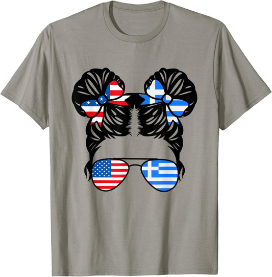 Half American Half Greek Girl USA Greece Flag Patriot T-Shirt - T-Shirt | Sand
