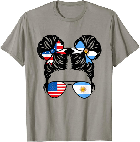 Half American Argentinian Girl USA Argentina Flag Patriot T-Shirt - T-Shirt | Sand