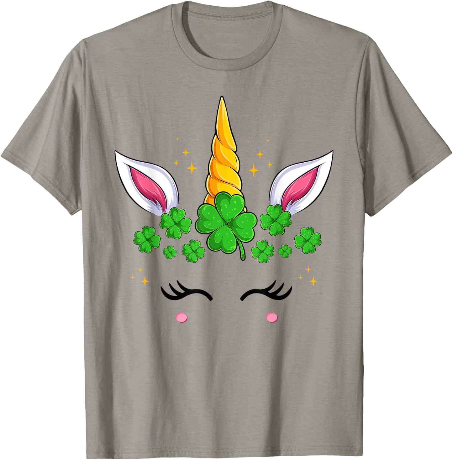 Unicorn Face Irish Shamrock Women Girls St Patrick's Day T-Shirt - T-Shirt | Sand