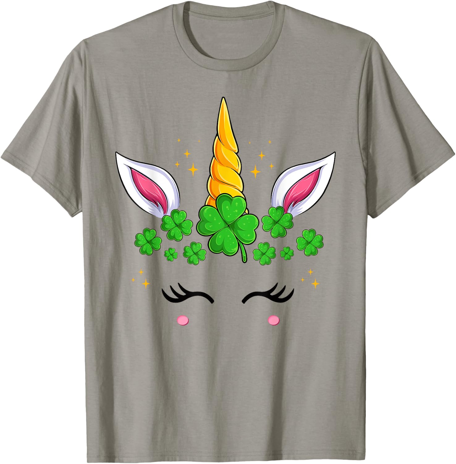 Unicorn Face Irish Shamrock Women Girls St Patrick's Day T-Shirt - T-Shirt | Sand