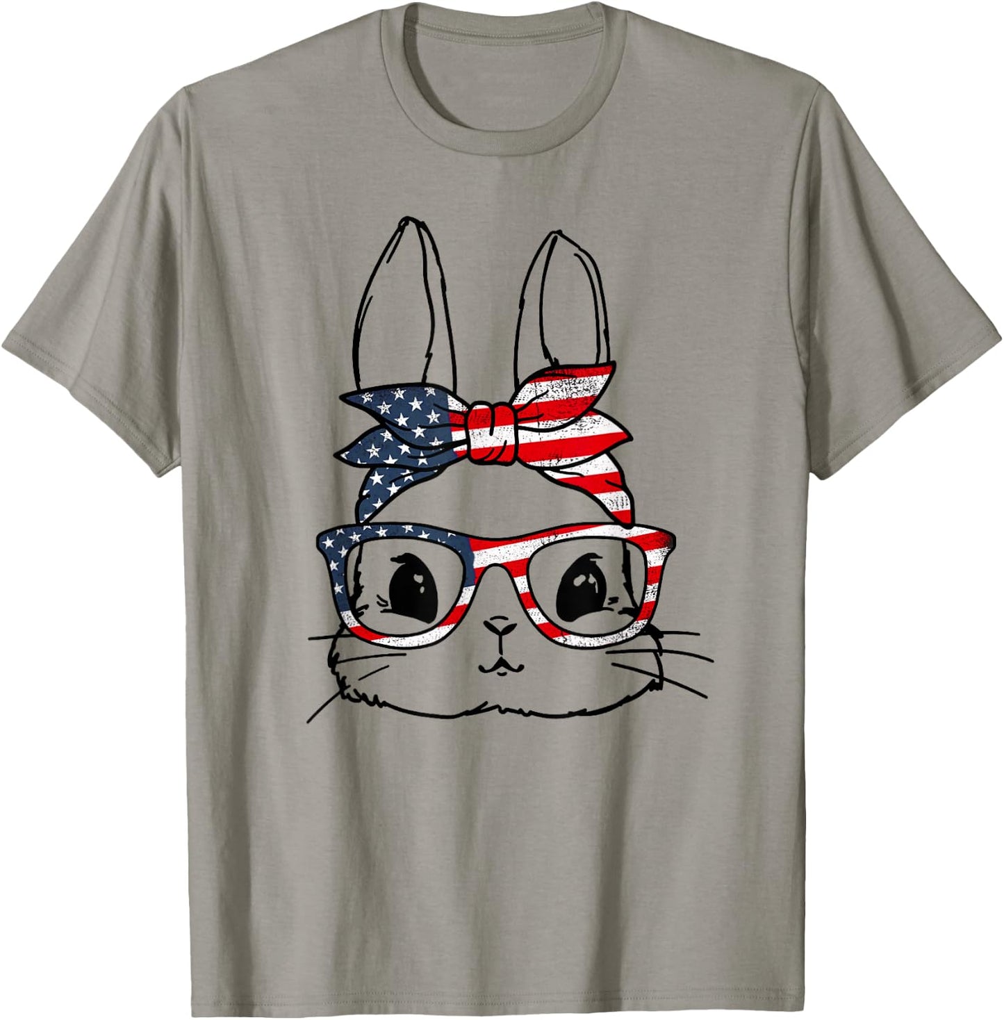 Cute Bunny Face American US FLag Glasses Easter Day T-Shirt - T-Shirt | Sand